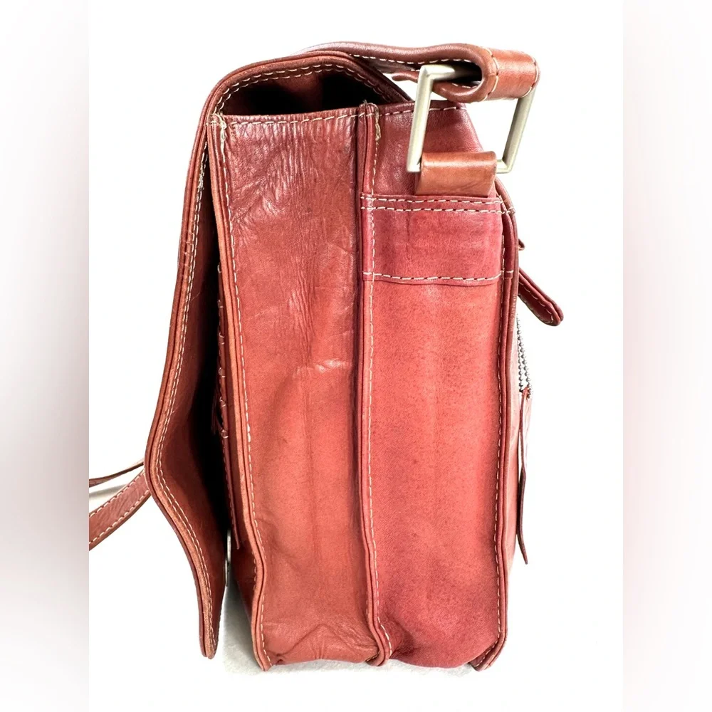 CHAOS Rust Brown Leather Medium Messenger Bag Organizer Office Commute Travel